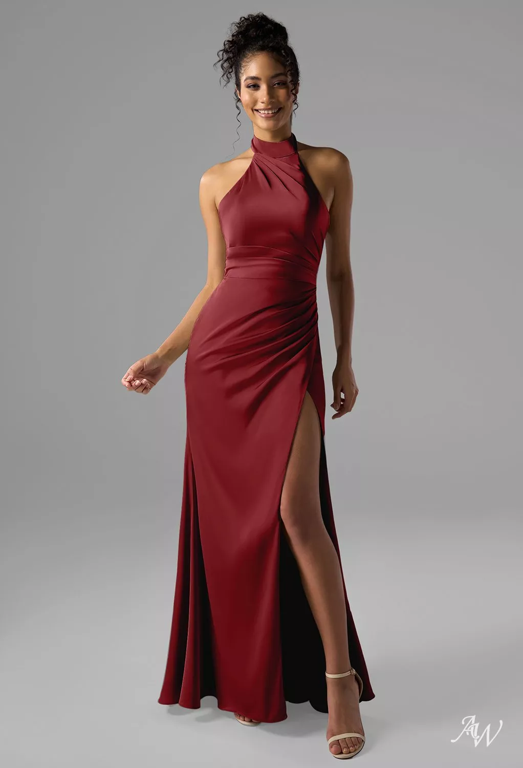 burgundy satin bridesmaid dresses AW.Bridal Mermaid Turtleneck Floor Length Sleeveless Ruching Split Long Dress Size 6 modern edge SL80-SEPT-2025 Black Midi Fit & Color:White Cream Oak