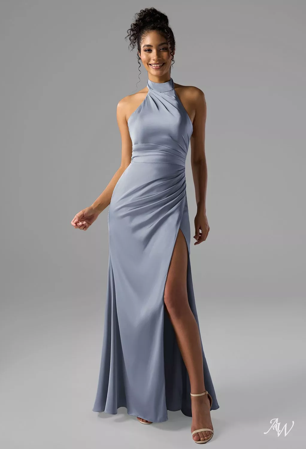 AW Aiden Satin Charmeuse Dusty Blue Bridesmaid Dresses | AW.Bridal