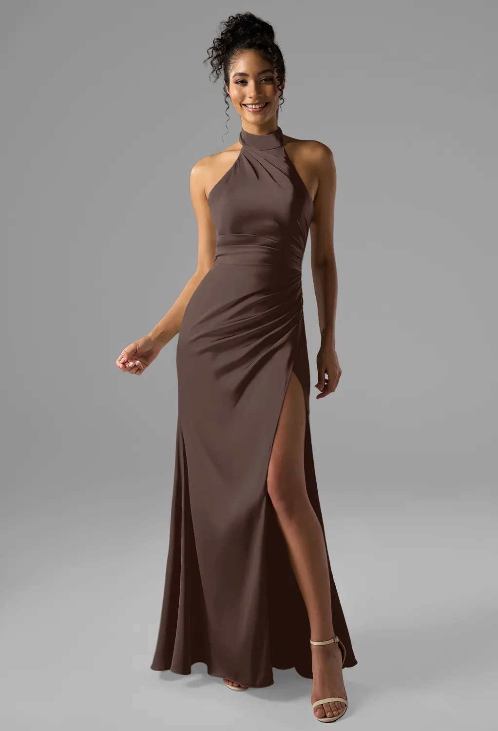 chocolate brown and pink bridesmaid dresses Isla Bridesmaid Dress in Chocolate Brown Satin  TH&TH