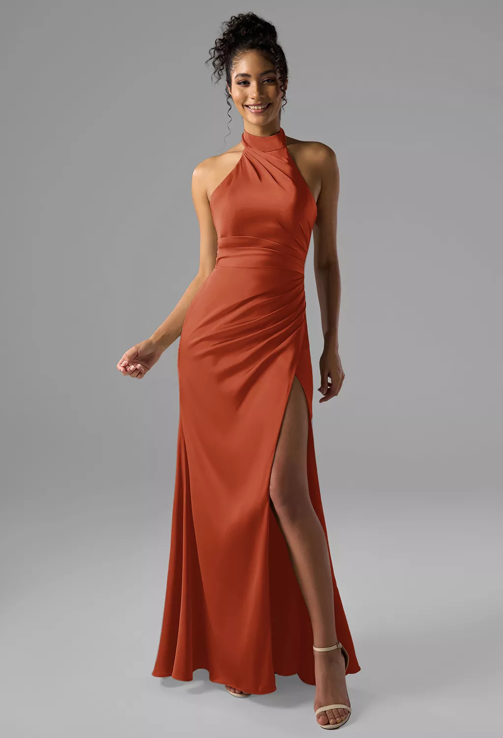 tangerine bridesmaid dresses Tangerine Bridesmaid Dress Spaghetti Straps Cowl Neck Sheath/Coulmn Ruched Floor Length Chiffon Bridesmaid Dress With Slit