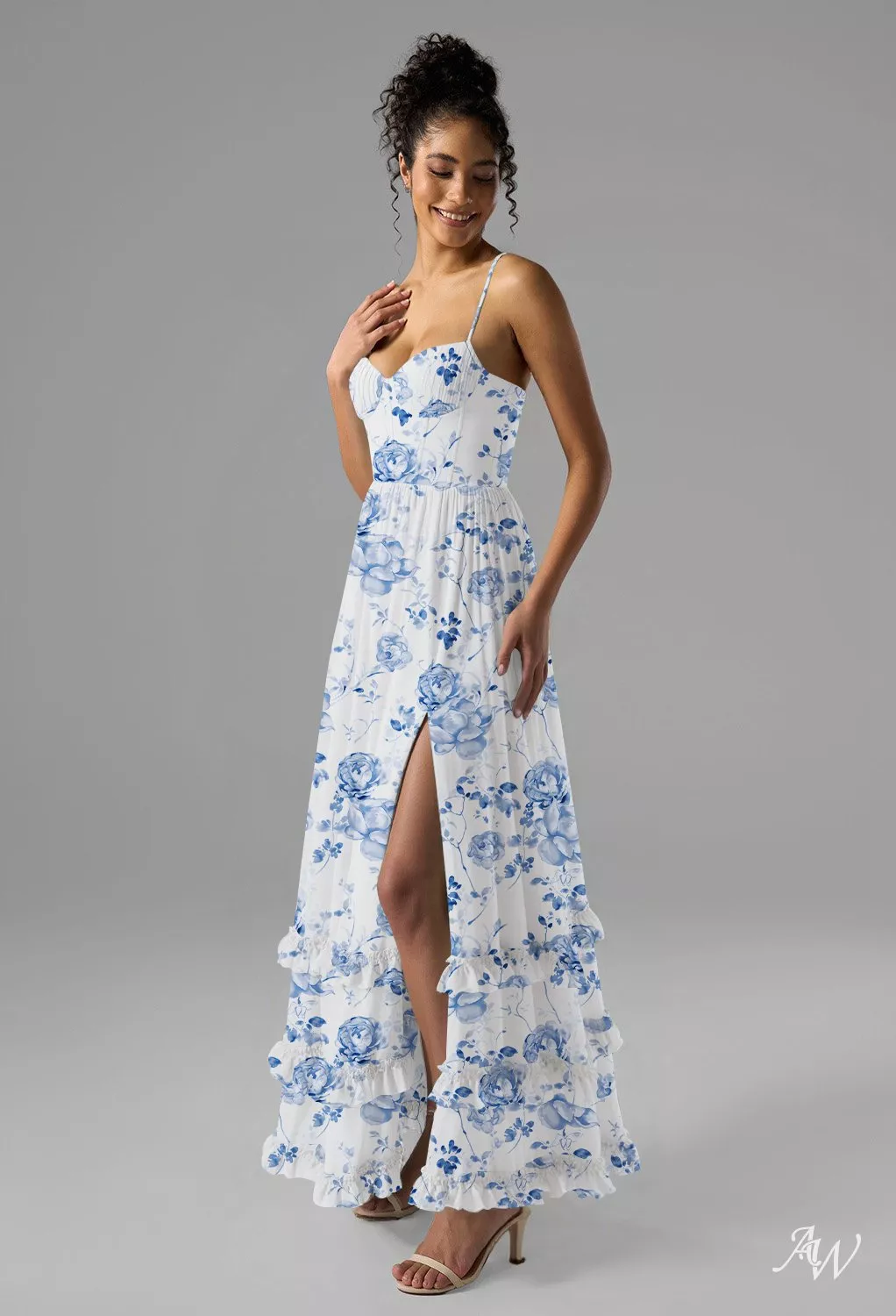 AW Hiba Blue Botanical Floral Bridesmaid Dresses | AW.Bridal