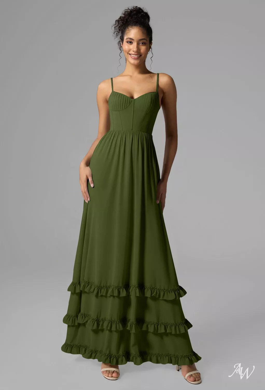 olive green a line dress Zapakasa Women Olive Long Bridesmaid Dress A-Line Sleeveless Wedding Guest  Dress