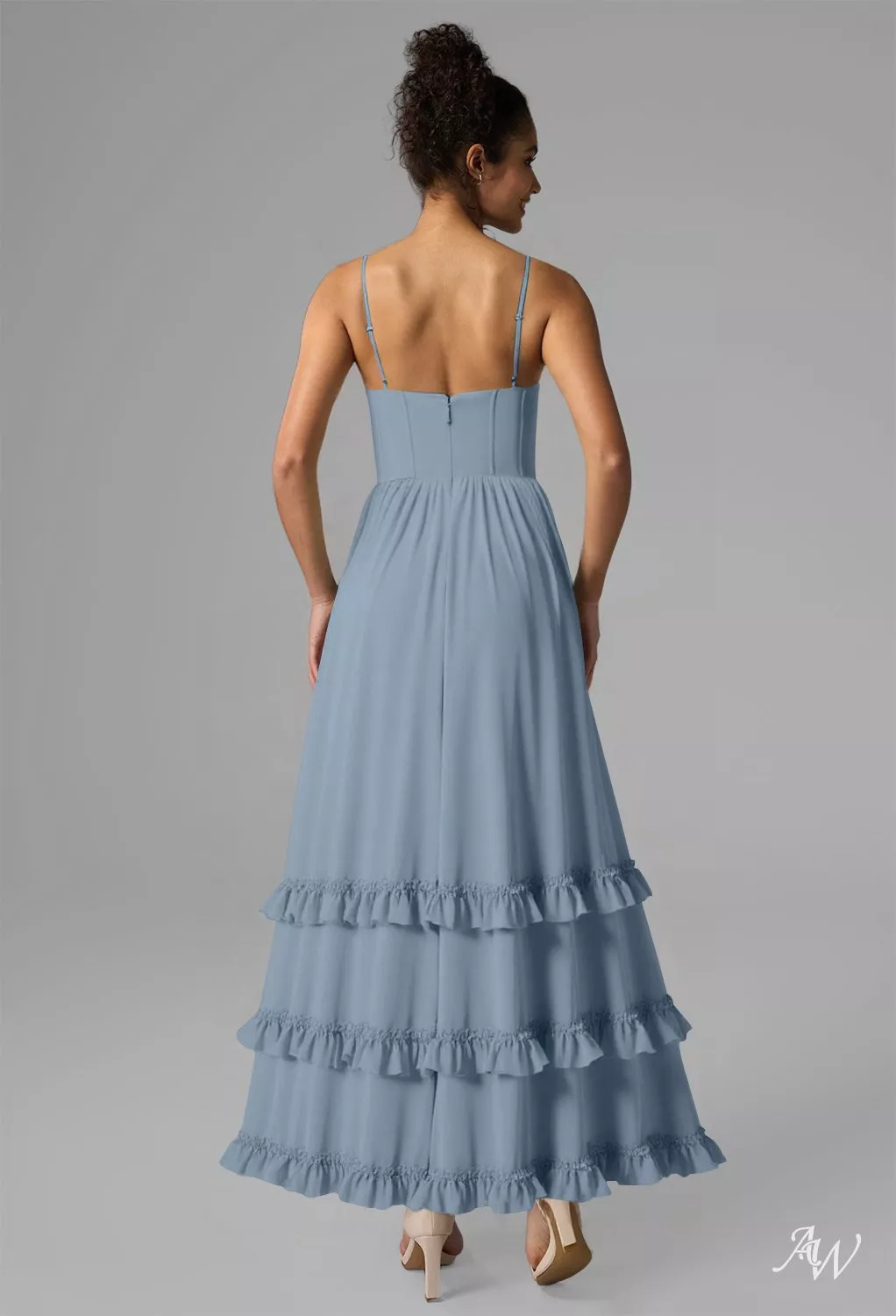 AW.Bridal A-line V-Neck Floor Length Sleeveless Spaghetti Straps Corset Ruching Ruffles Split Plus Size Dresses Dress Light Dusty Blue Plus Size 16