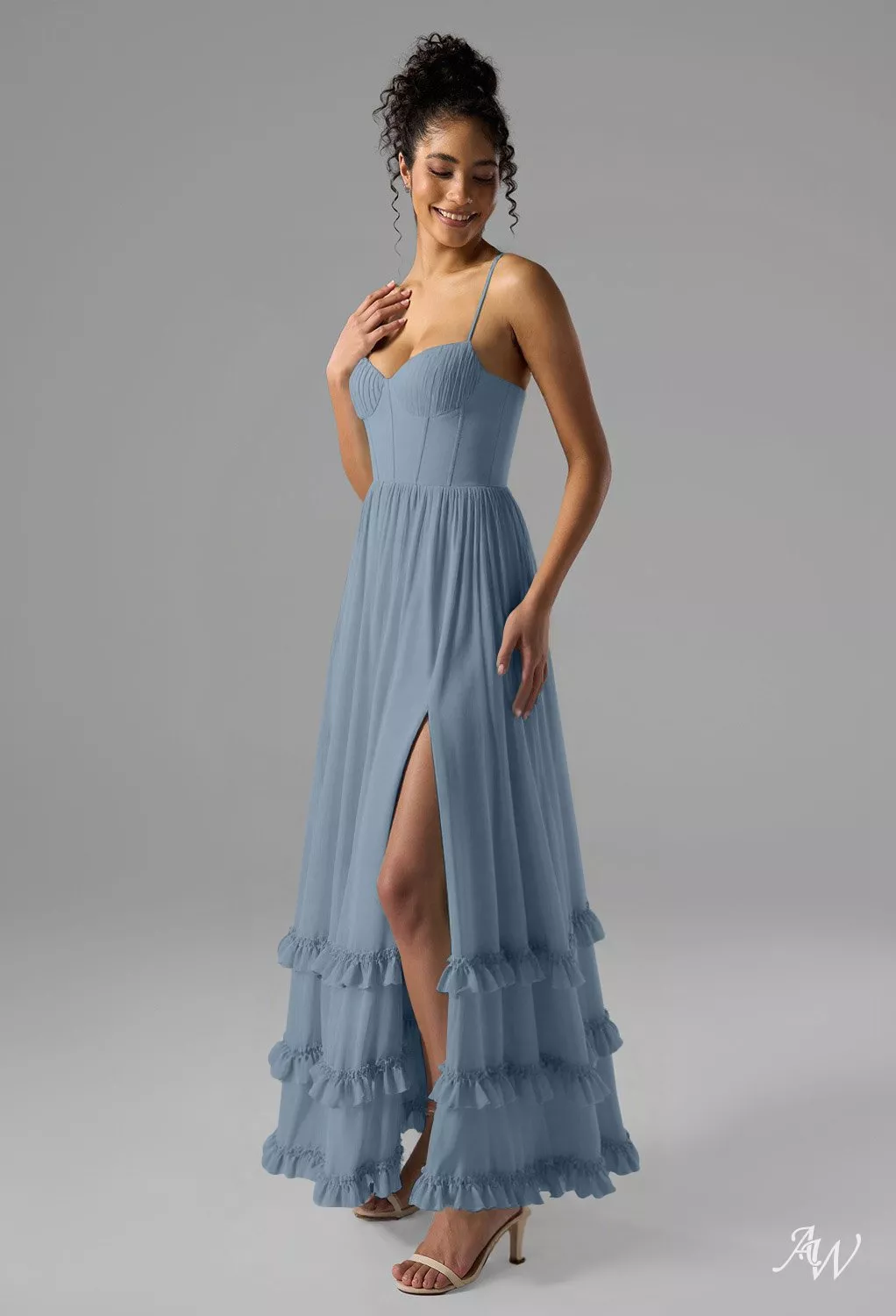 princess polly baby blue dress AW.Bridal Mermaid Scoop/U-Neck Floor Length Sleeveless Spaghetti Straps Ruffles Split Tiered Long Bridesmaid Dresses Dress Light Dusty Blue Size 4 main image 1