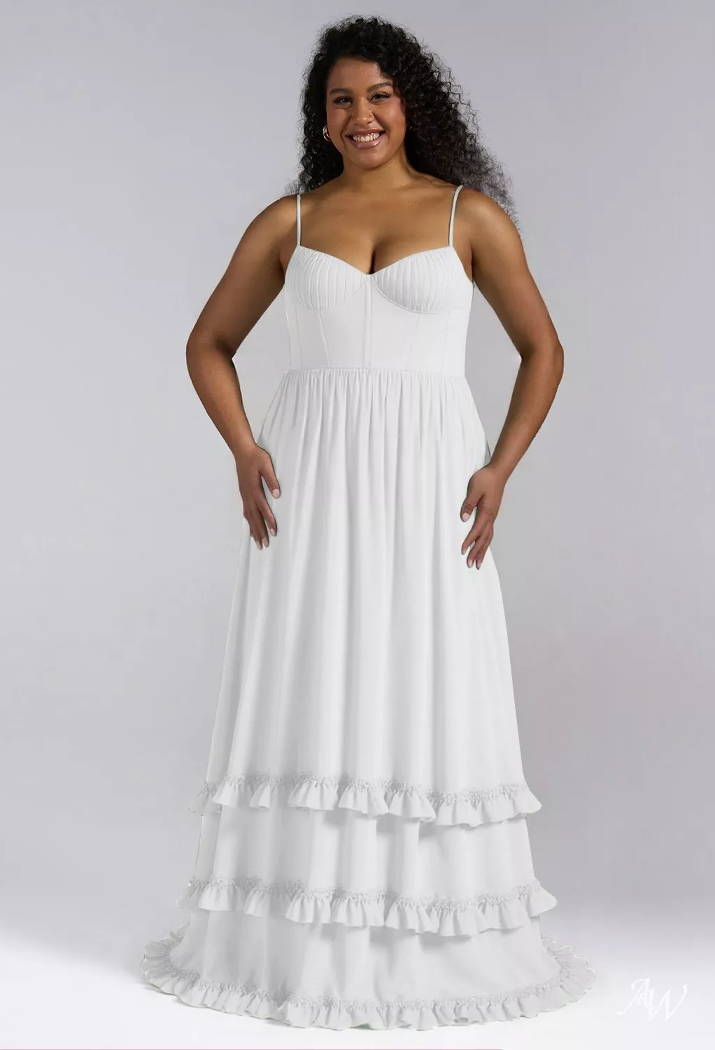 AW.Bridal A-line V-Neck Floor Length Sleeveless Spaghetti Straps Corset Ruching Ruffles Split Long Bridesmaid Dresses Dress White Size 4