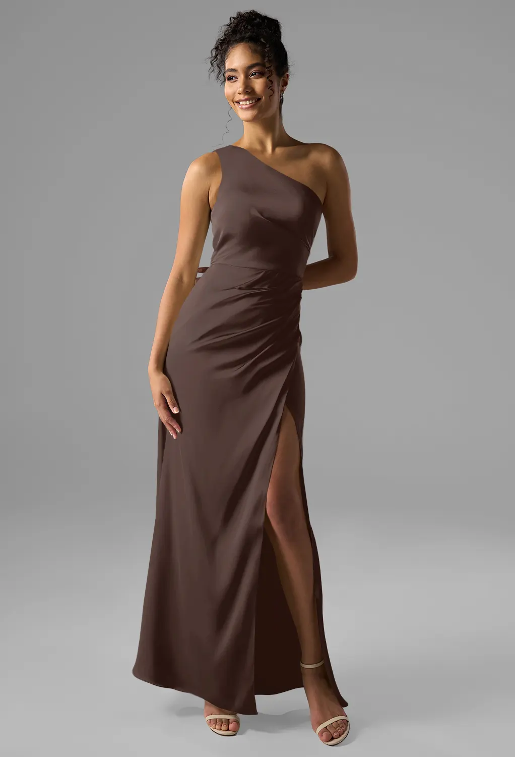 brown beach wedding guest dress Mismatched Elegant Plus Size Long Bridesmaid Dresses, Beach Wedding Gu –  bridalsew main image 1