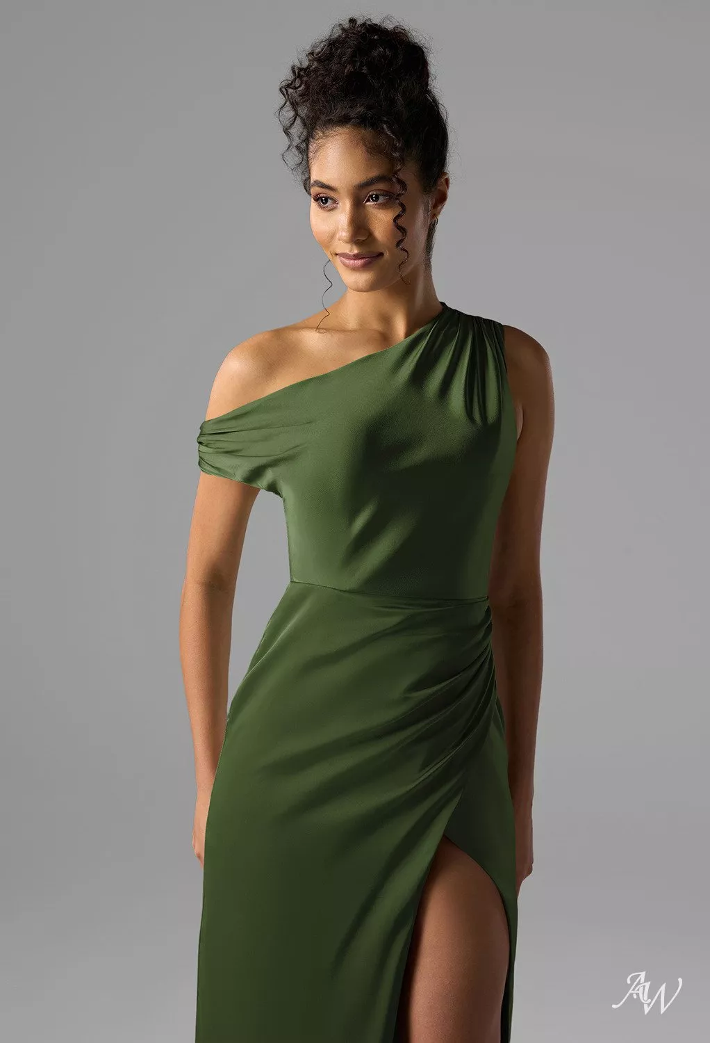 AW Rihanna Dress, Champagne Crystal Satin Satin Charmeuse Stretch Satin  Floor Length One Shoulder Bridesmaid Dresses | AW.Bridal