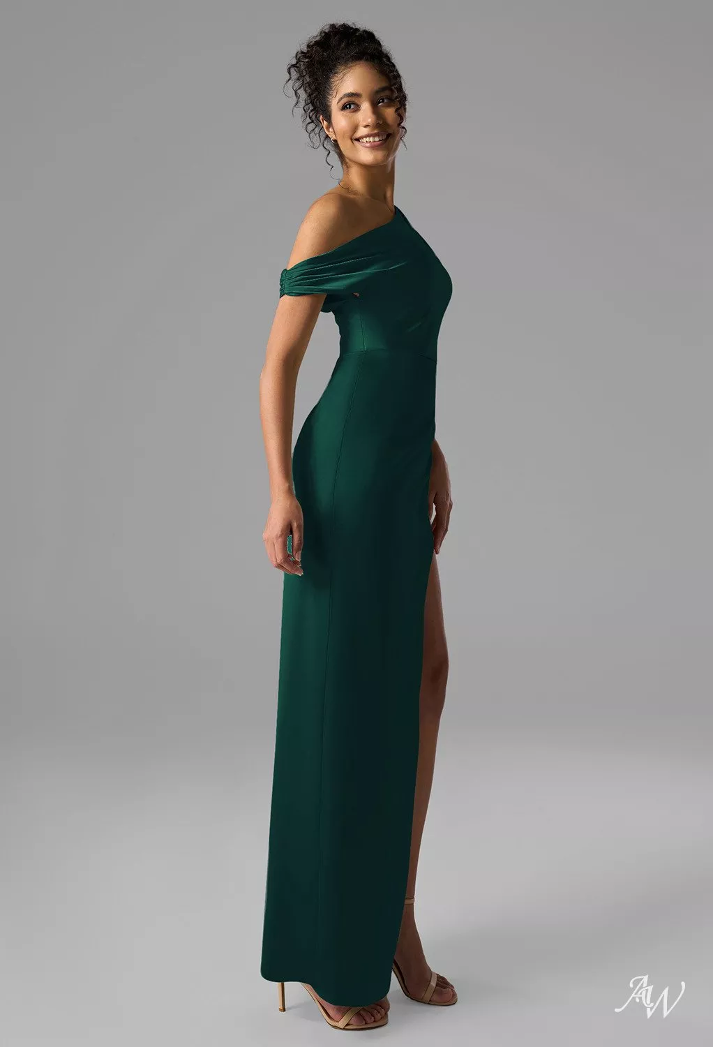 rihanna green silk dress AW.Bridal Column One Shoulder Floor Length Sleeveless Satin Ruching Split Long Bridesmaid Dresses Dress Hunter Green Size 16