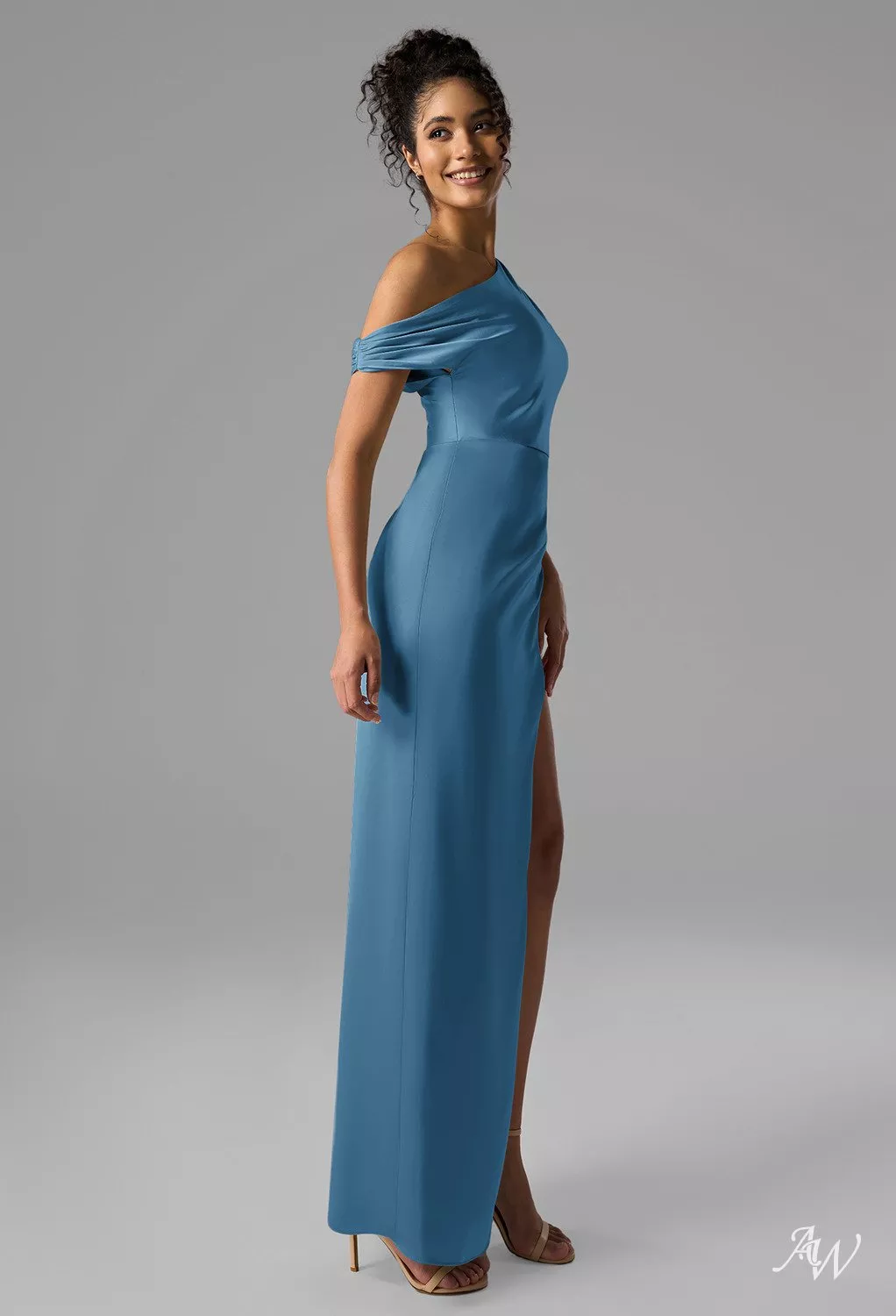 AW Rihanna Dress, Champagne Crystal Satin Satin Charmeuse Stretch Satin  Floor Length One Shoulder Bridesmaid Dresses