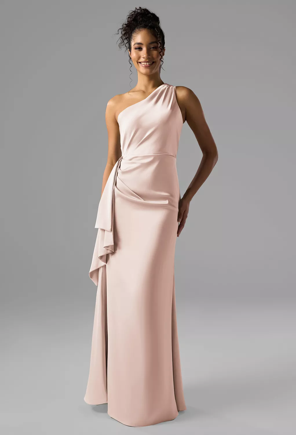 pale apricot bridesmaid dresses LVNES Women One Shoulder Bridesmaid Dress with Slit Apricot A Line Chiffon  Flutter Sleeve Long Wedding Guest Dress – Lvnes