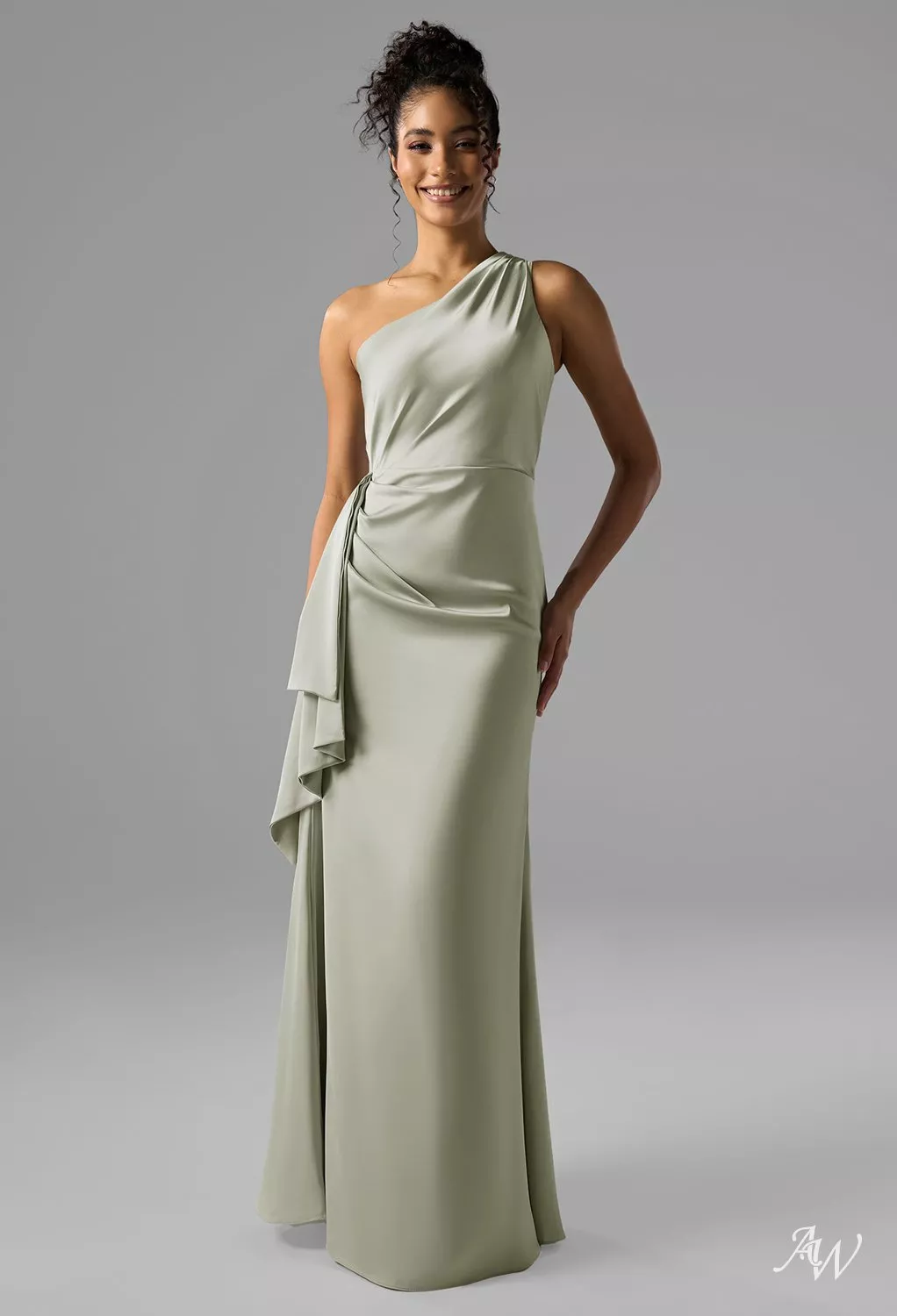 sage one shoulder bridesmaid dresses AW.Bridal A-line Floor Length Satin Long Dress Green Plus Size 16 Portia and Scarlett PS24250 RSH-10.28.25 and romantic spring or US Male Size:7