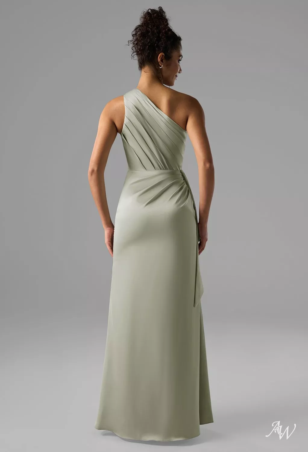 sage green one shoulder bridesmaid dresses AW.Bridal A-line Floor Length Satin Plus Size Dress Size 4 perfect for garden weddings Wedding Dress Creator Online maxi dress prom Blue Pant Size:S