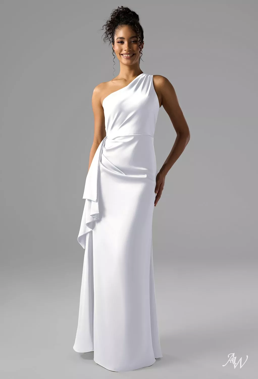 AW.Bridal A-line One Shoulder Floor Length Satin Long Bridesmaid Dresses Dress White Size 6