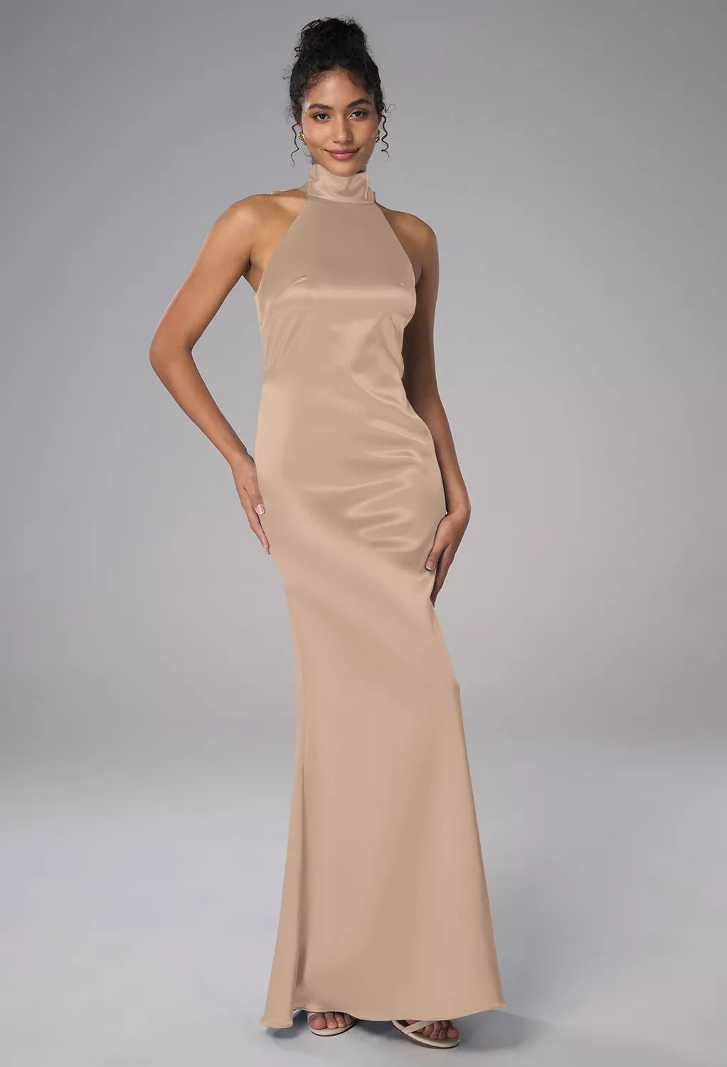 casual taupe dress Casual Taupe Long Bridesmaid Dresses Taupe, Satin Charmeuse, Turtleneck  Long Bridesmaid Dresses