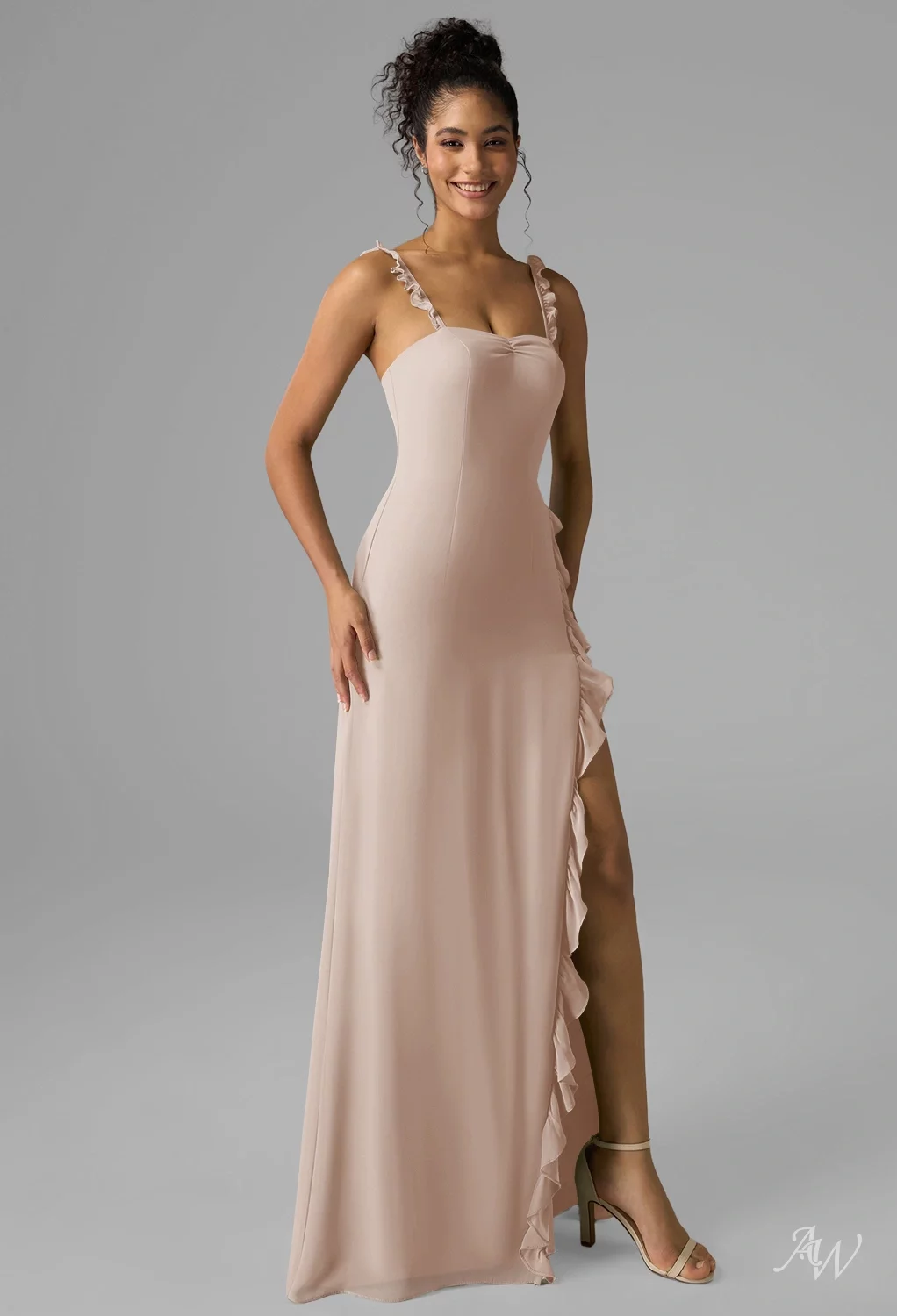 biscotti color bridesmaid dresses BABARONI V-neck Spaghetti Straps Bridesmaid Dress With Slit Papaya Plus Size, Papaya / US18