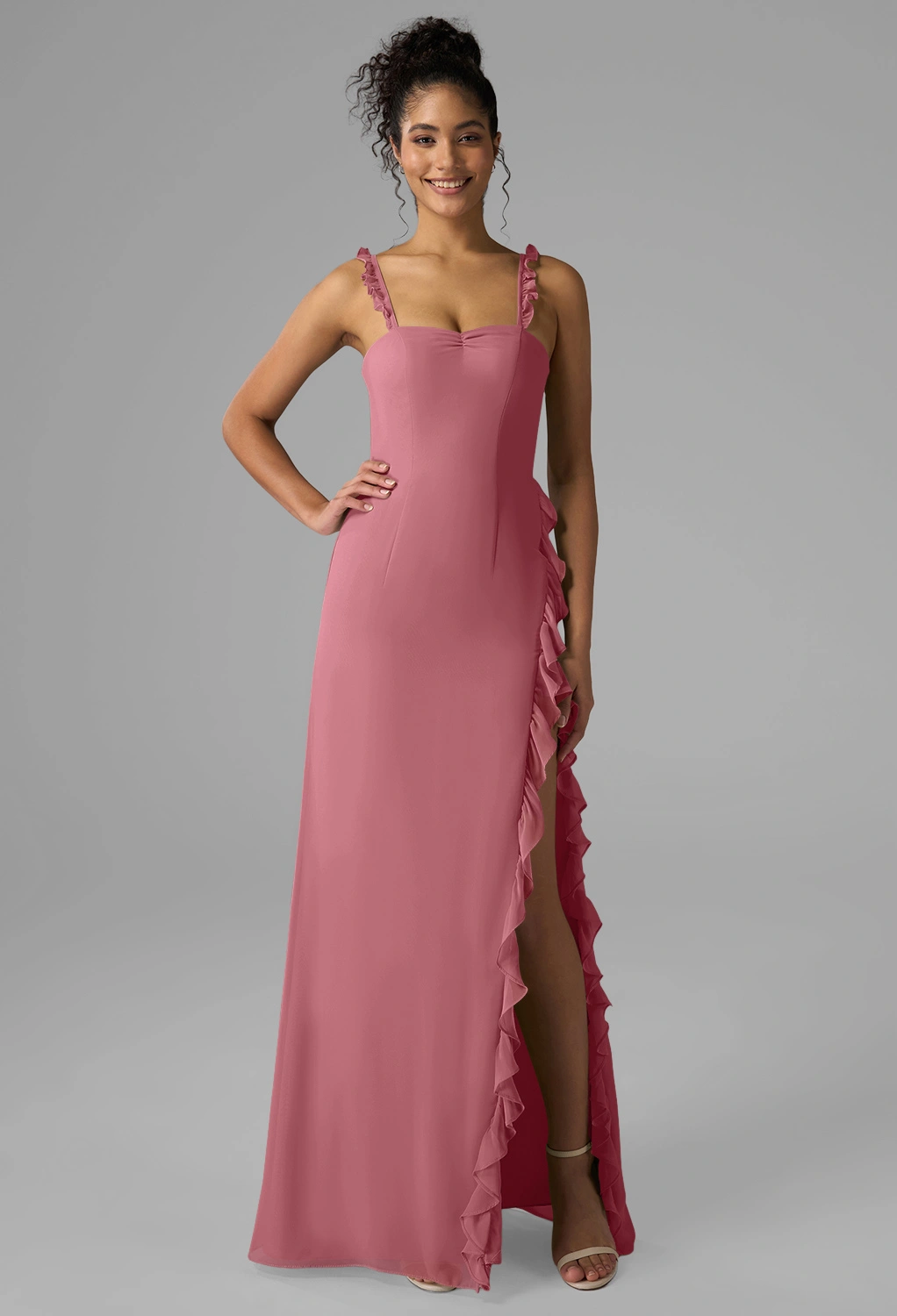 pink country bridesmaid dresses Two Piece Dusty Pink Boho Casual Rustic Bridesmaid Dresses with Tulle Skirt main image 1