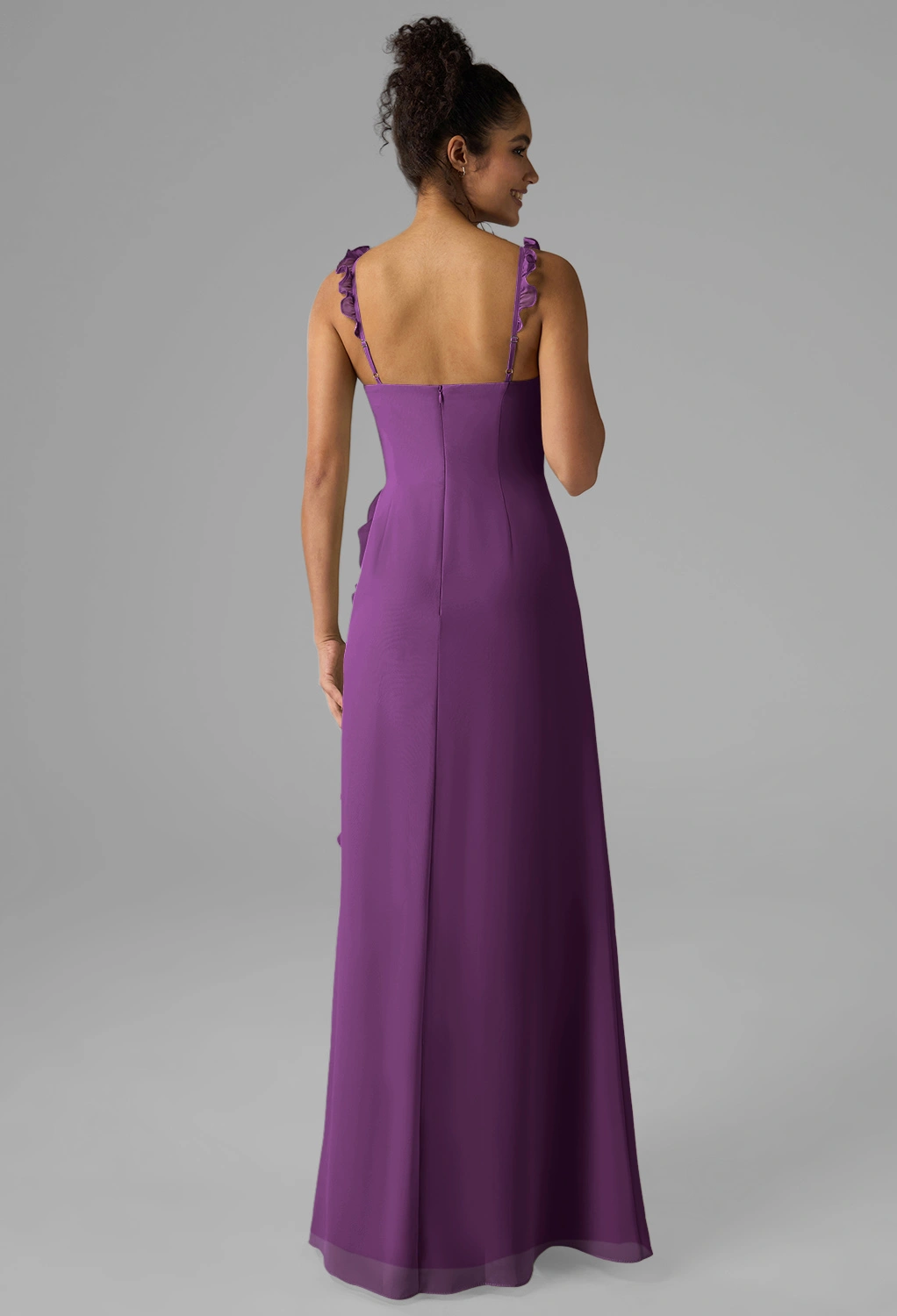 open lace back dress Zapaka Women Grey Purple Bridesmaid Dress Spaghetti Straps Mermaid Floral Long Wedding Guest Dress, Grey Purple / US14 main image 1