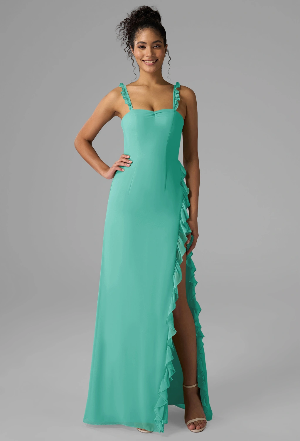 tiffany bridal bridesmaid dresses Page 8 Black A-line V-neck Lace Wedding_Guest_Dress and a flirty slit Color:Ivory Grey
