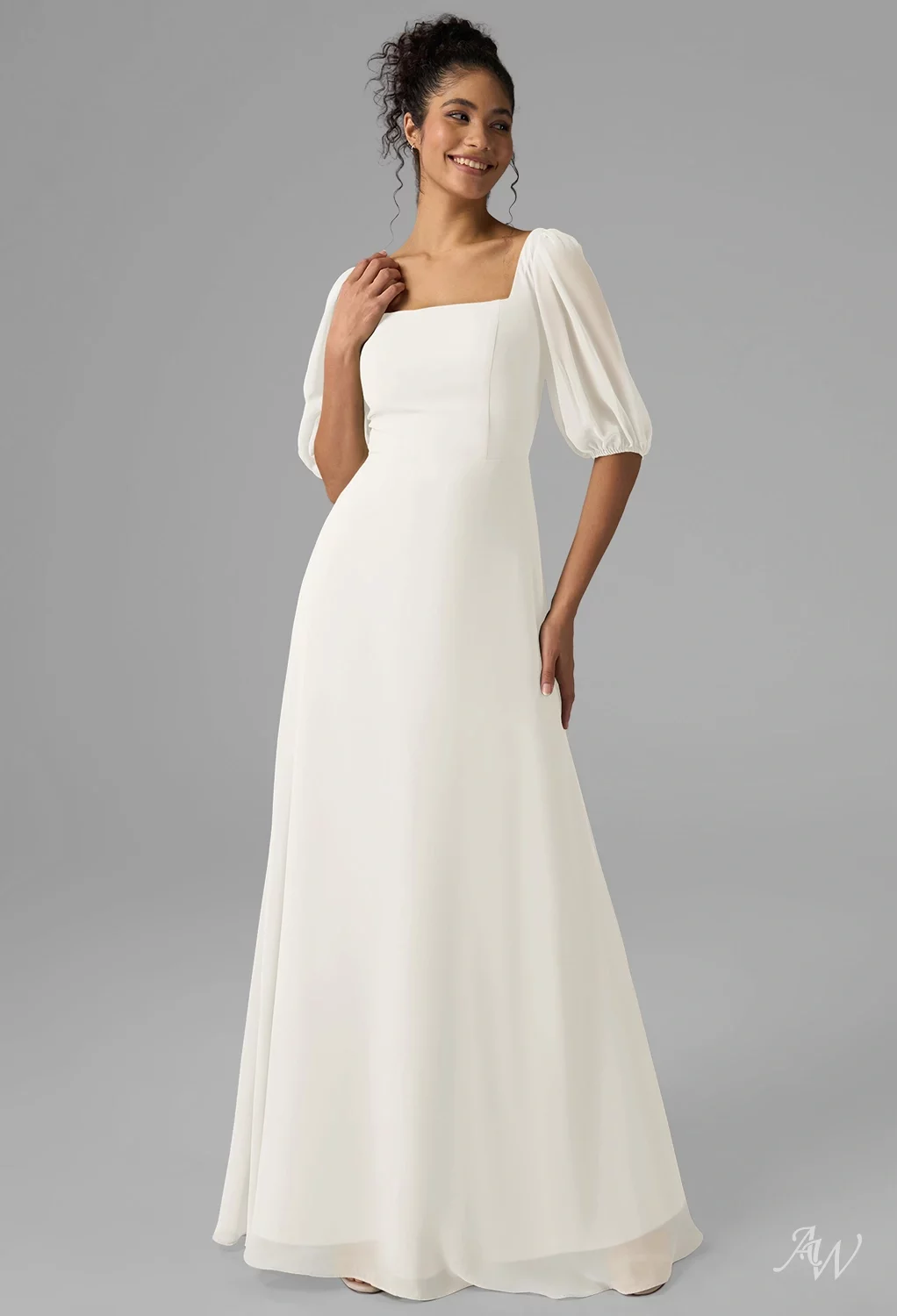 ivory bridesmaid dresses wedding AW.Bridal A-line Square Neckline Floor Length Long Bridesmaid Dresses Dress Ivory Size 16