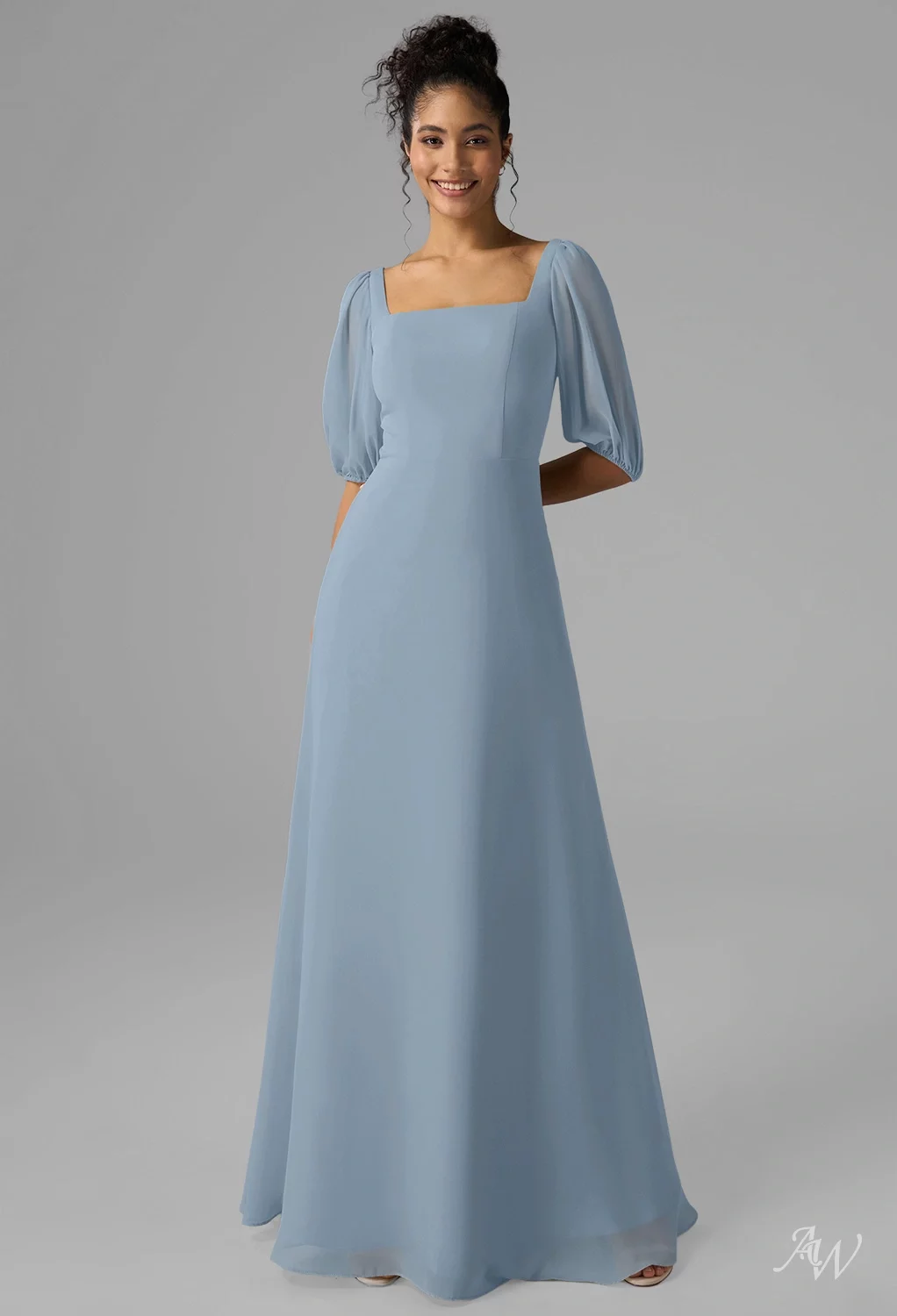 AW.Bridal A-line Square Neckline Floor Length Long Bridesmaid Dresses Dress Light Dusty Blue Size 18