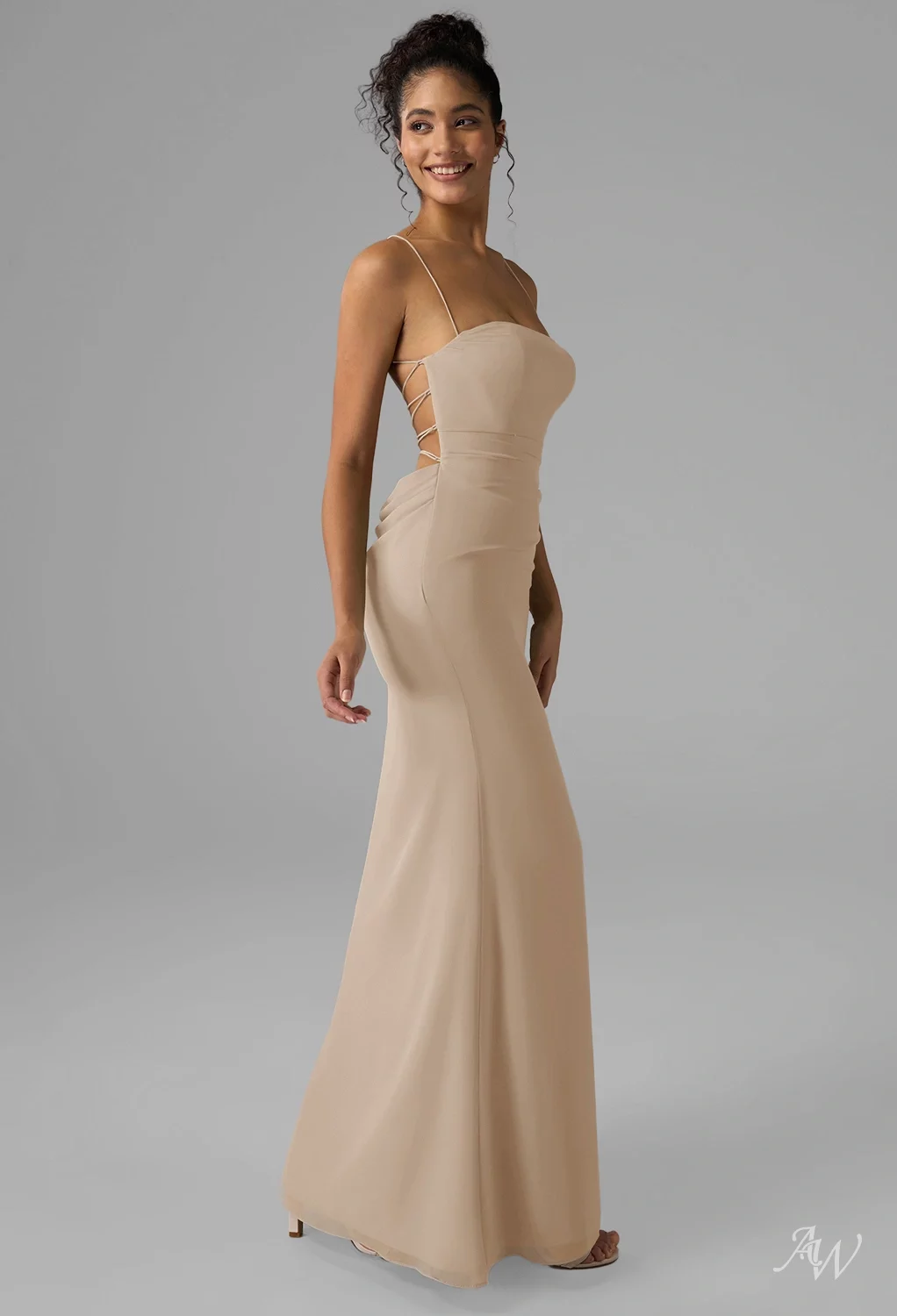 bridesmaid dresses facebook A Line Round Neck Champagne Tulle Lace Long Prom Dresses with Corset B –  morievent main image 0