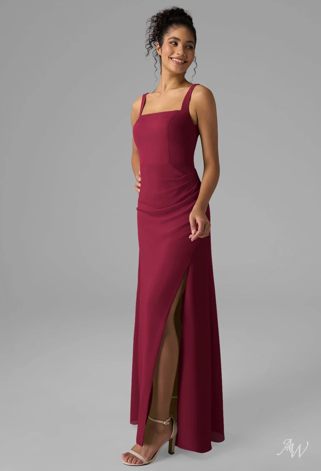 red and gray bridesmaid dresses AW.Bridal A-line Square Neckline Floor Length Sleeveless Ruching Split Wedding Guest Dress Burgundy Size 4 Blue Beaded Lace Cape Irvine BFCM Size:Belt-44 CLASSIC RANGE