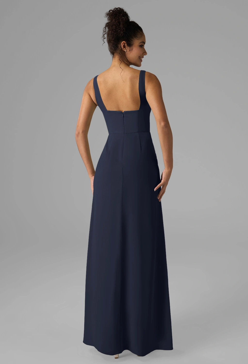 blue dress for baby girl Halter Dark Navy Blue Chiffon Elegant Long Sheath Bridesmaid Dresses, –  AlineBridal main image 1