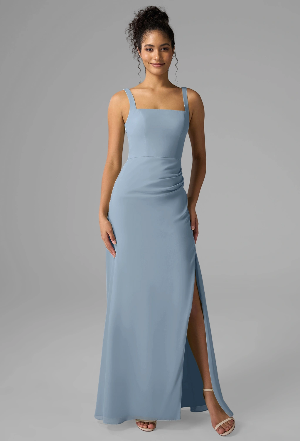 AW Perpetua Dress, Light Dusty Blue Chiffon Floor Length Cowl Neckline ...