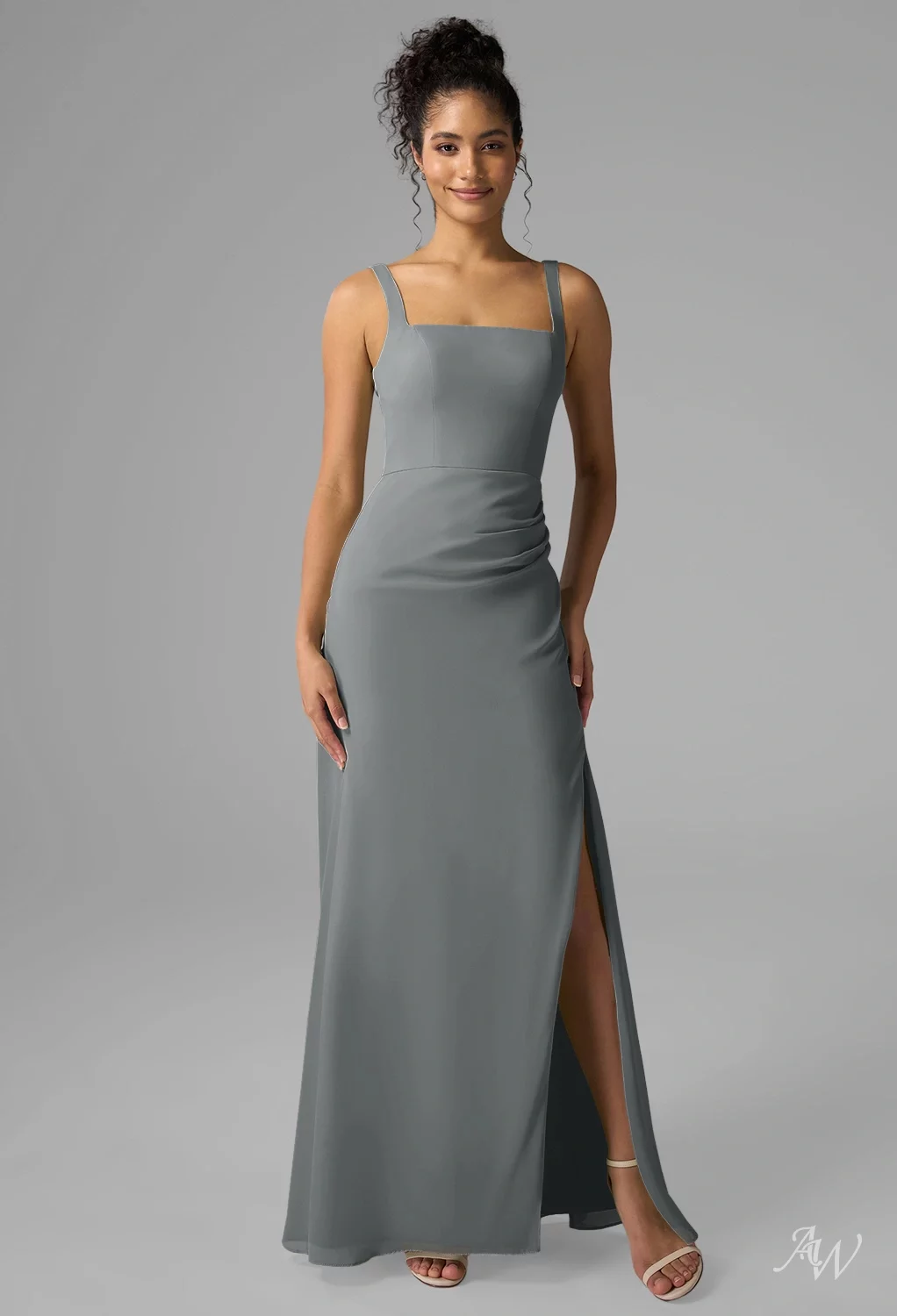 medium grey bridesmaid dress MACloth Halter Lace Chiffon Long Bridesmaid Dress Vintage Grey Wedding Party Formal Gown Grey / Above Knee / US2