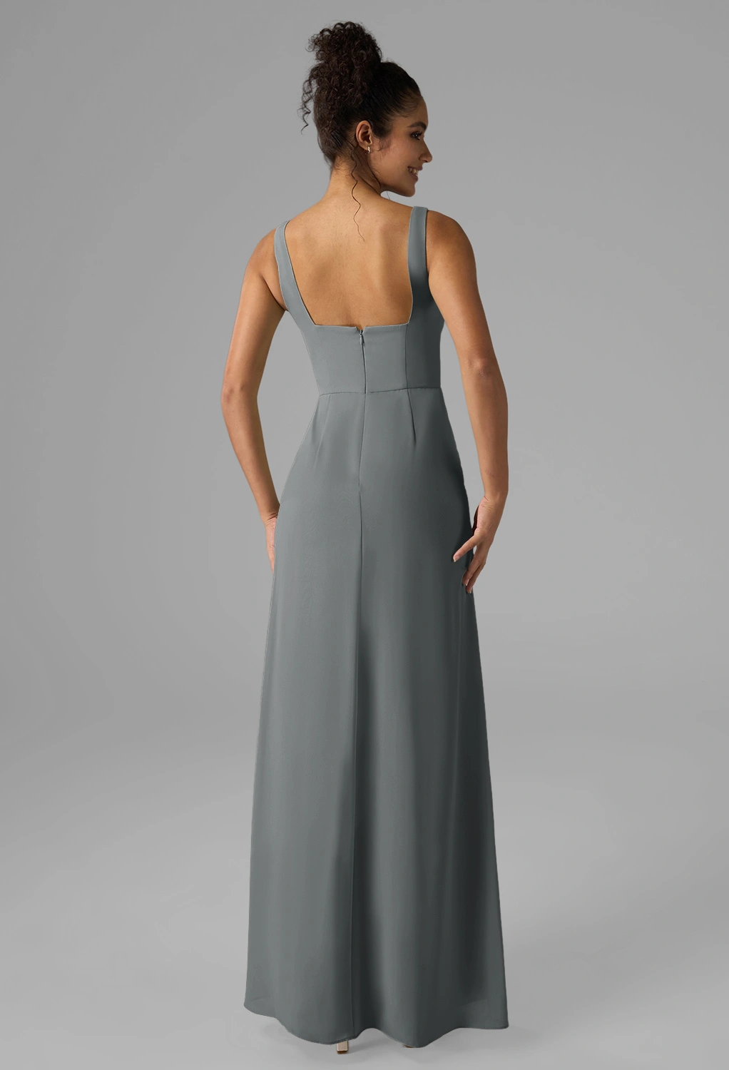 knee length dresses for ladies Readymade Grey Color Net Sequins Work Long Gown for Wedding L / Grey main image 0