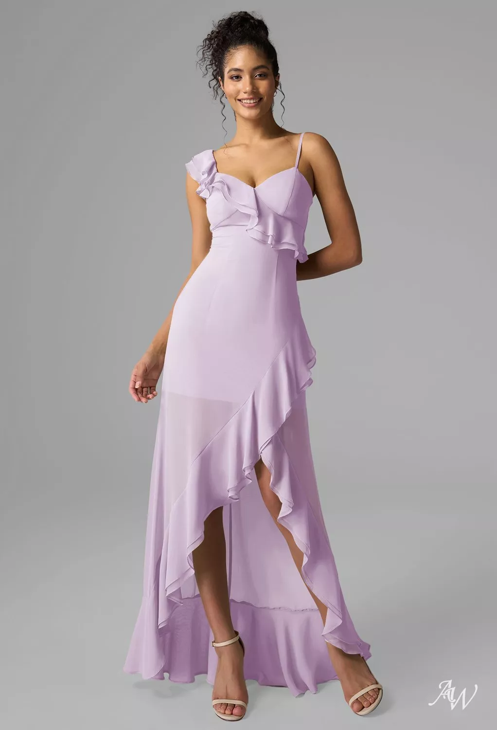 blue dress for baby girl Girls Lilac Bridesmaid Dresses One Shoulder Sheath/Column Ruched Chiffon Bridesmaid Dresses with Slit main image 1