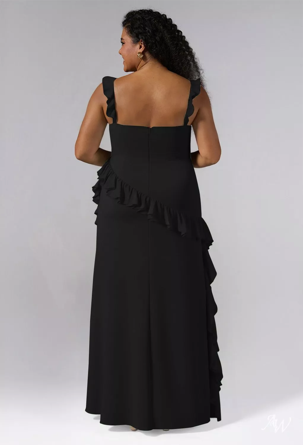 AW.Bridal A-line Square Neckline Floor Length Sleeveless Spaghetti Straps Ruffles Split Long Bridesmaid Dresses Dress Black Size 8