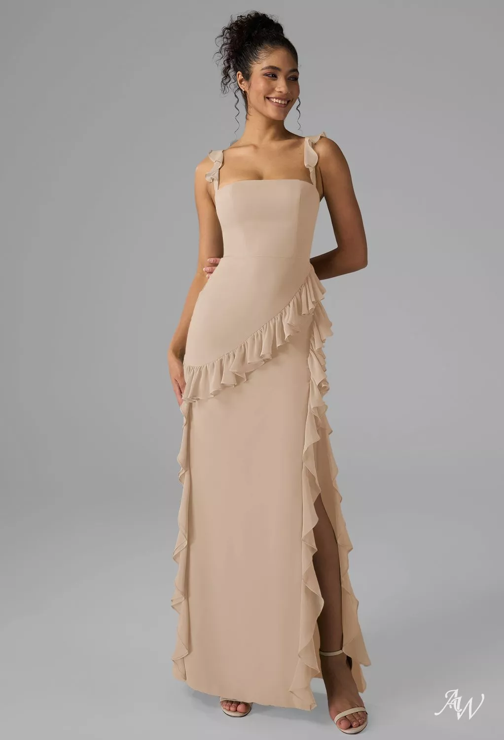 knee length dresses for ladies Champagne A-Line Bridesmaids Maxi Wedding Party Dress main image 1