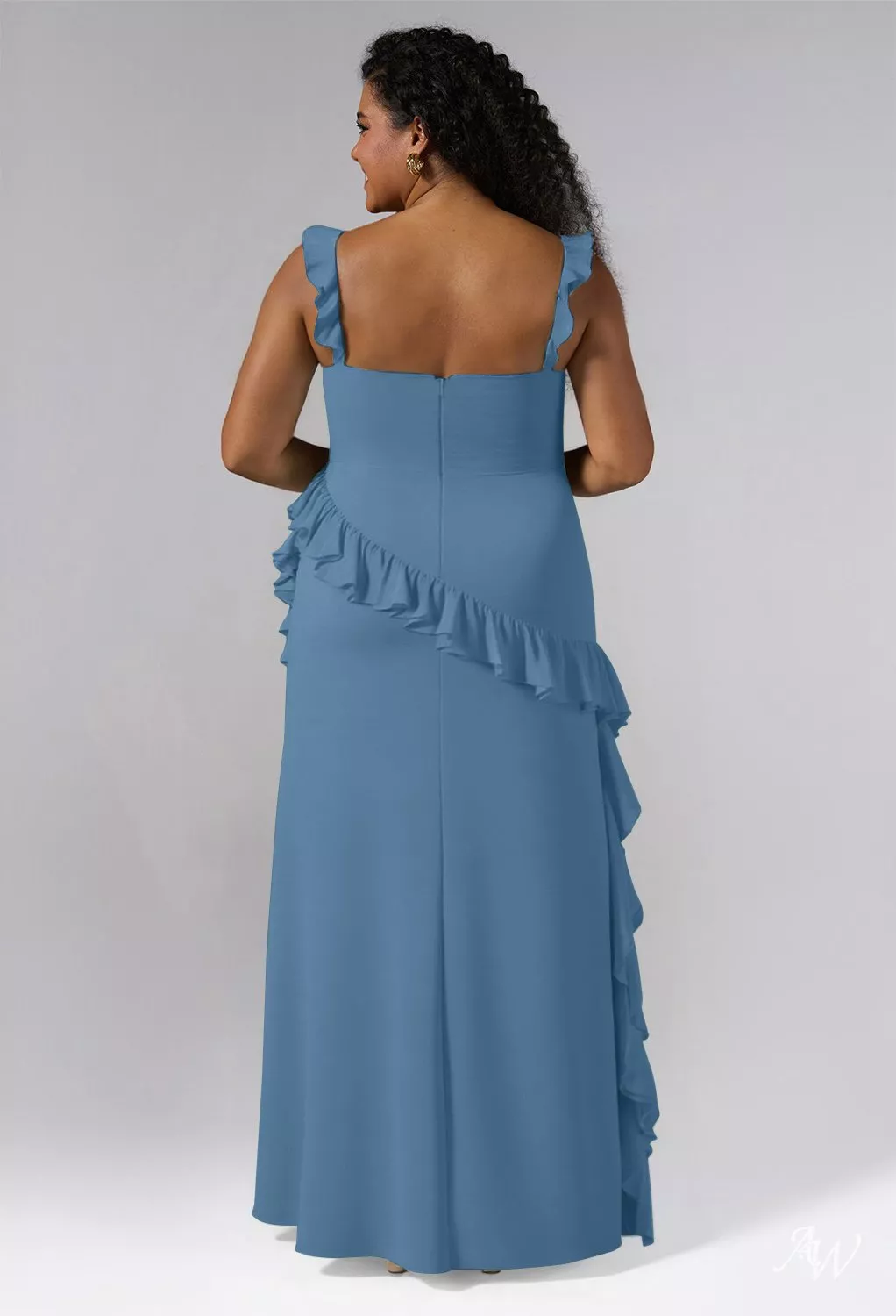 blue after 5 dresses AW.Bridal A-line Square Neckline Floor Length Sleeveless Spaghetti Straps Ruffles Split Plus Size Dress Dusty Plus Size 18 while the built Private Label From Summer To Winter, Size:30x32