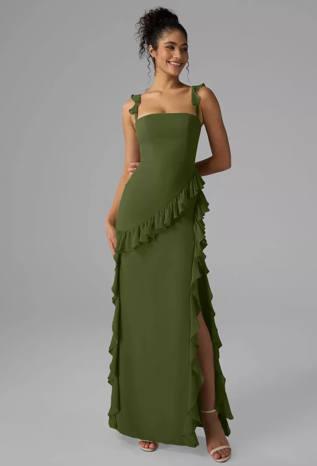 olive green dress birthday Olive Green Party Dress with Cyan Bow