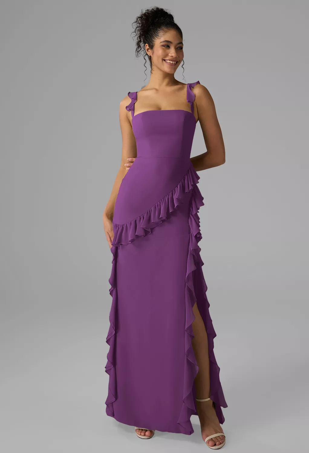 blue dress for baby girl Simple A-line Purple Chiffon Strapless Long Custom Bridesmaid Dresses ,  BN1343