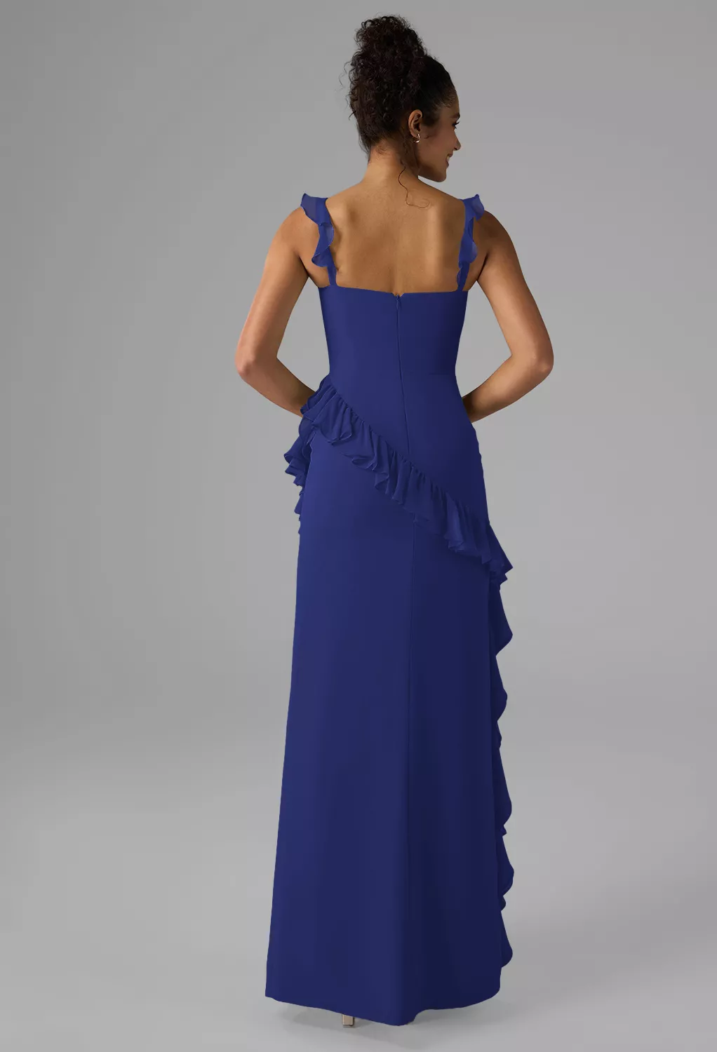 blue dress for baby girl Modest One-shoulder Royal Blue Affordable Bridesmaid Dress with Beadin –  27dress main image 1
