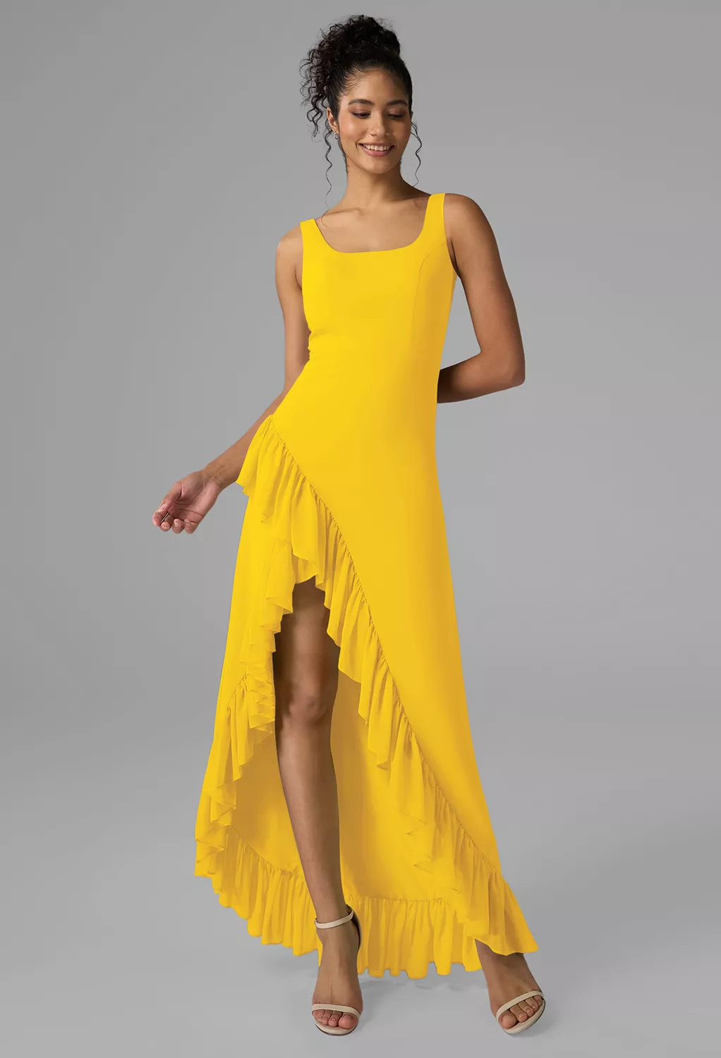 sachin and babi light blue dress Oscar de la Renta One Shoulder Cocktail Dress in Mustard main image 1