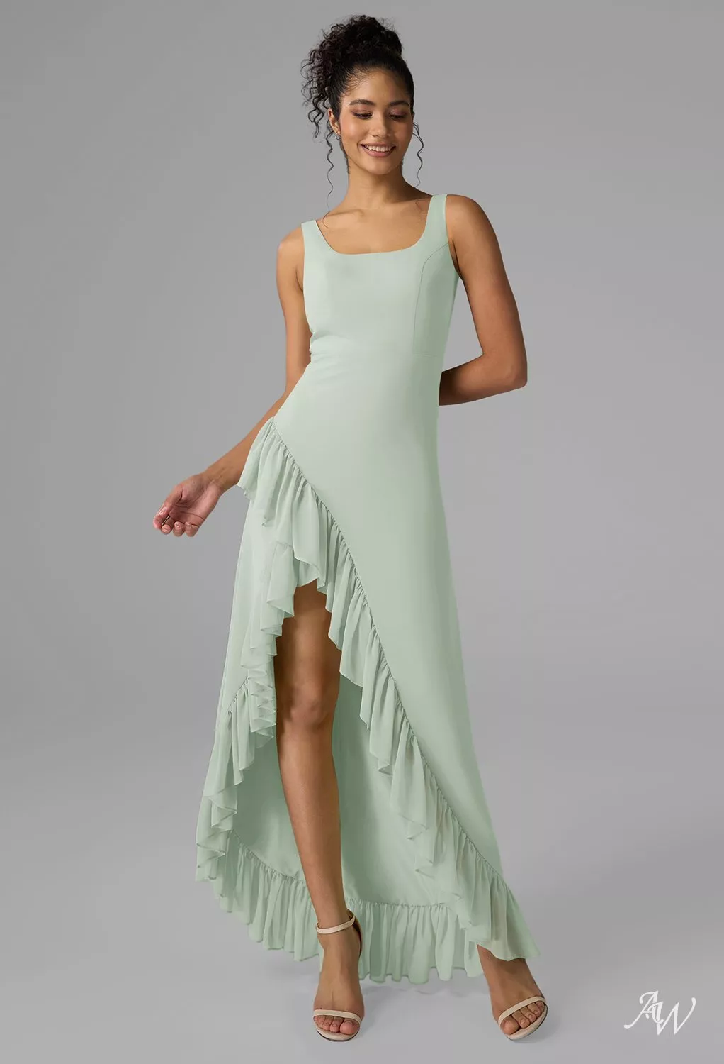 slim fit dress slacks Sage Green Satin One Shoulder Appliqued High-Low Corset Prom Dress with  Side Cape