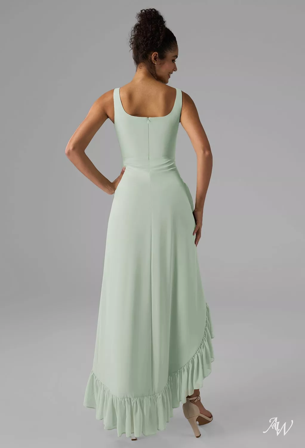AW.Bridal A-line Scoop/U-Neck Hi Lo Ruffles Wedding Guest Dresses Dress Sage Green Size 18