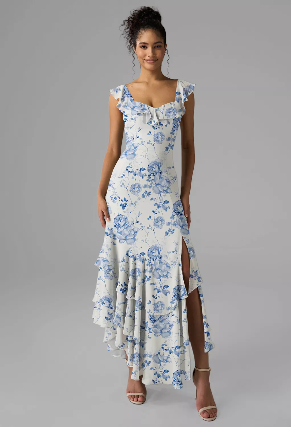 Blue Botanical Floral, Blue Floral Short Bridesmaid Dresses | AW.Bridal
