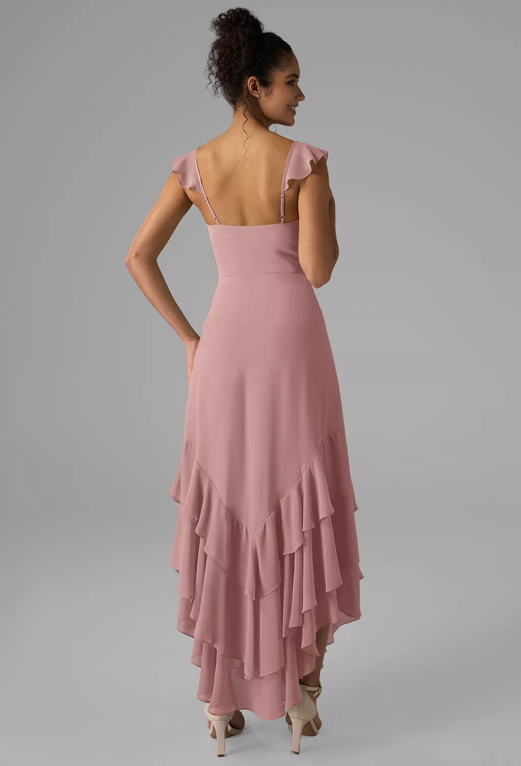 blue dress for baby girl Elegant High Neck Dusty Rose Long Bridesmaid Dress – FancyVestido main image 1