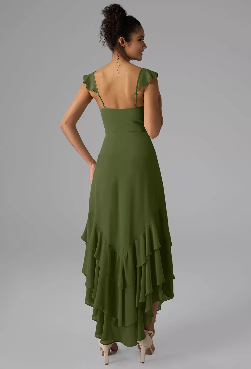Green Olive Short Bridesmaid Dresses