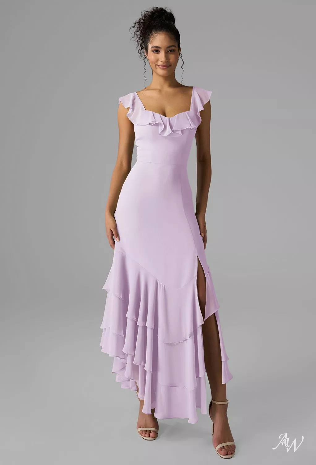 AW.Bridal A-Line V-Neck Ankle Length Sleeveless Spaghetti Straps Chiffon Ruffles Short Bridesmaid Dresses Lilac Size 6 AW Anaya Lilac Bridesmaid Dresses | AW.Bridal