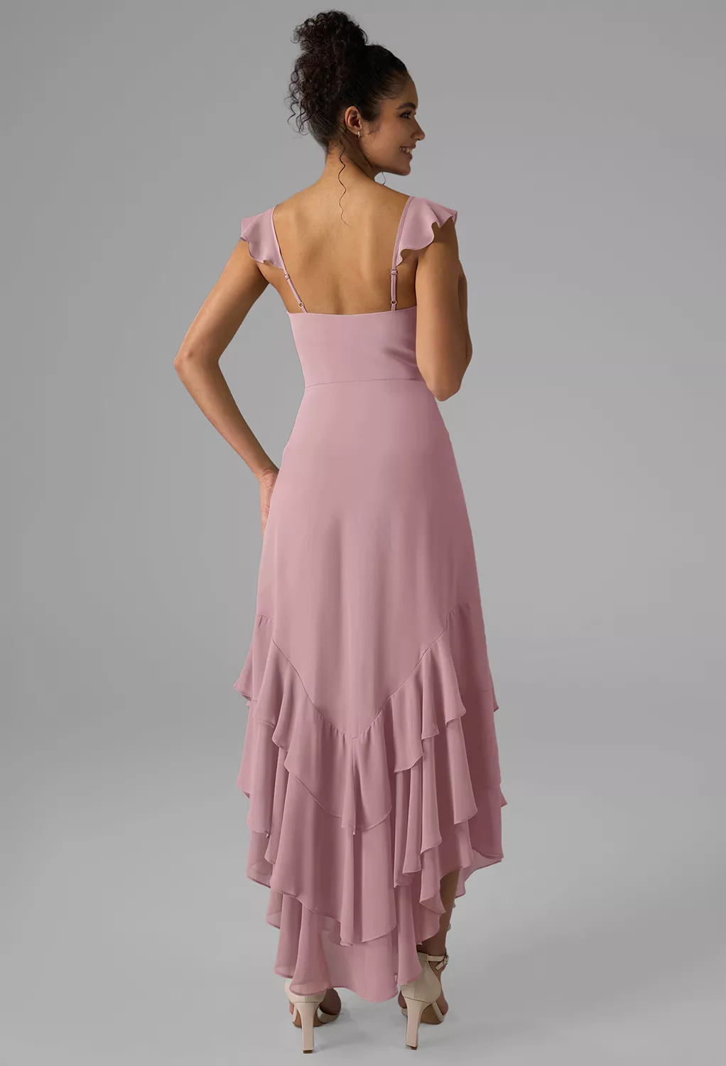 mauve midi bridesmaid dresses Azazie Maren