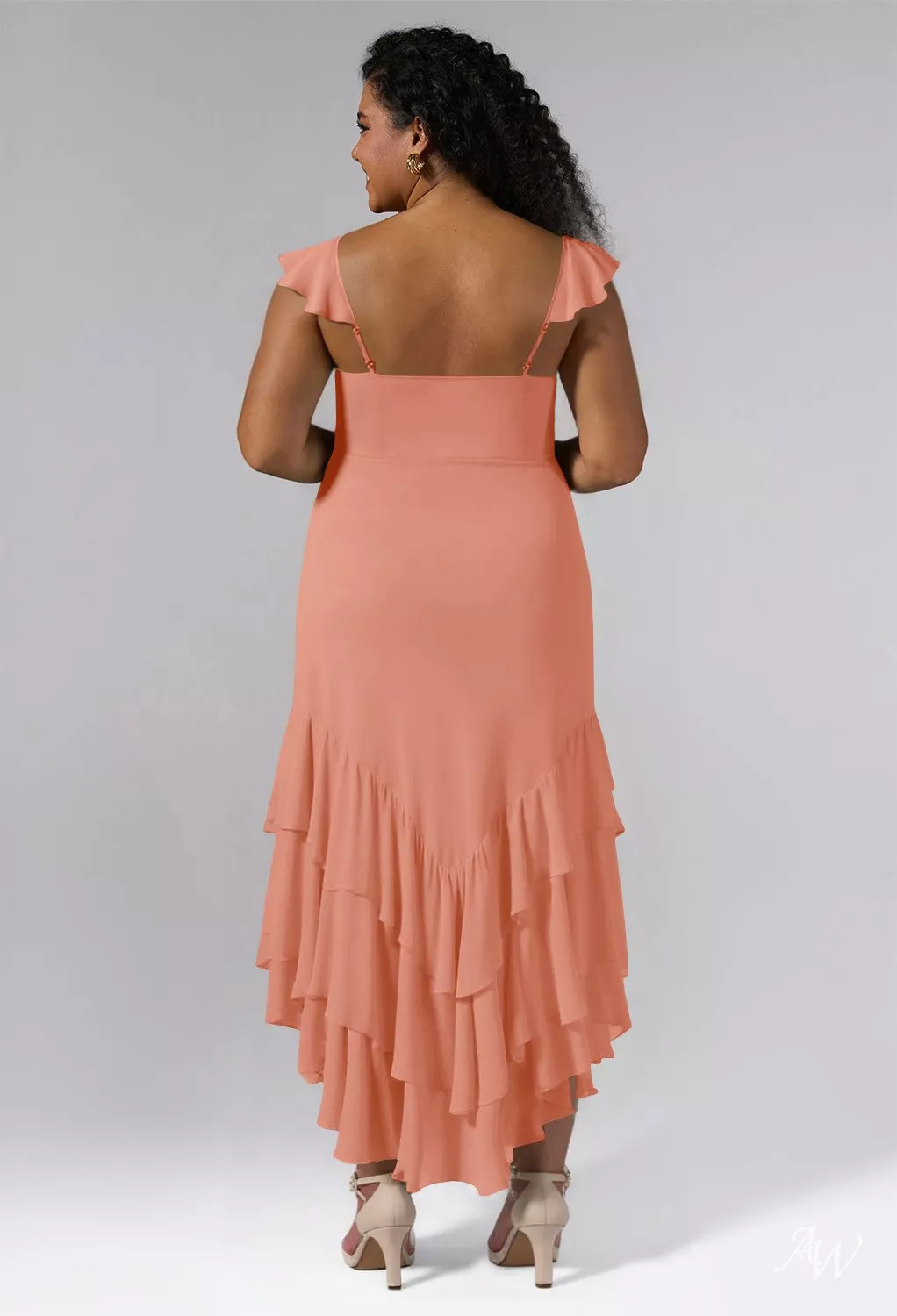 strapless open back dress Mac Duggal - Orange and Pink Ombre Strapless Feather Bodice Tulle Gown main image 1