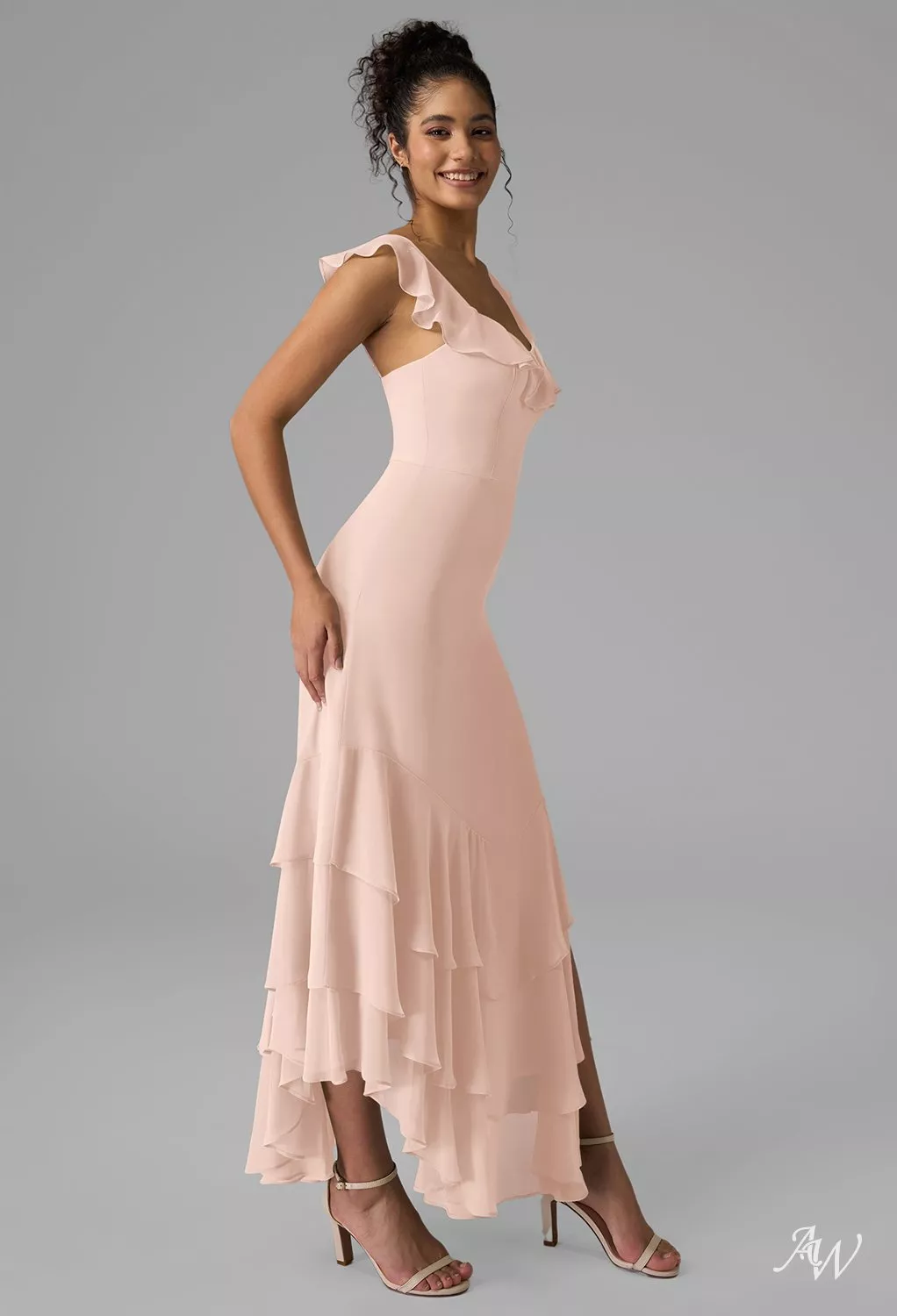 anaya bridesmaid dresses AW.Bridal A-line V-Neck Ankle Length Sleeveless Spaghetti Straps Ruffles Split Plus Size Dress Pearl Pink Plus Size 18 Azazie bridesmaid