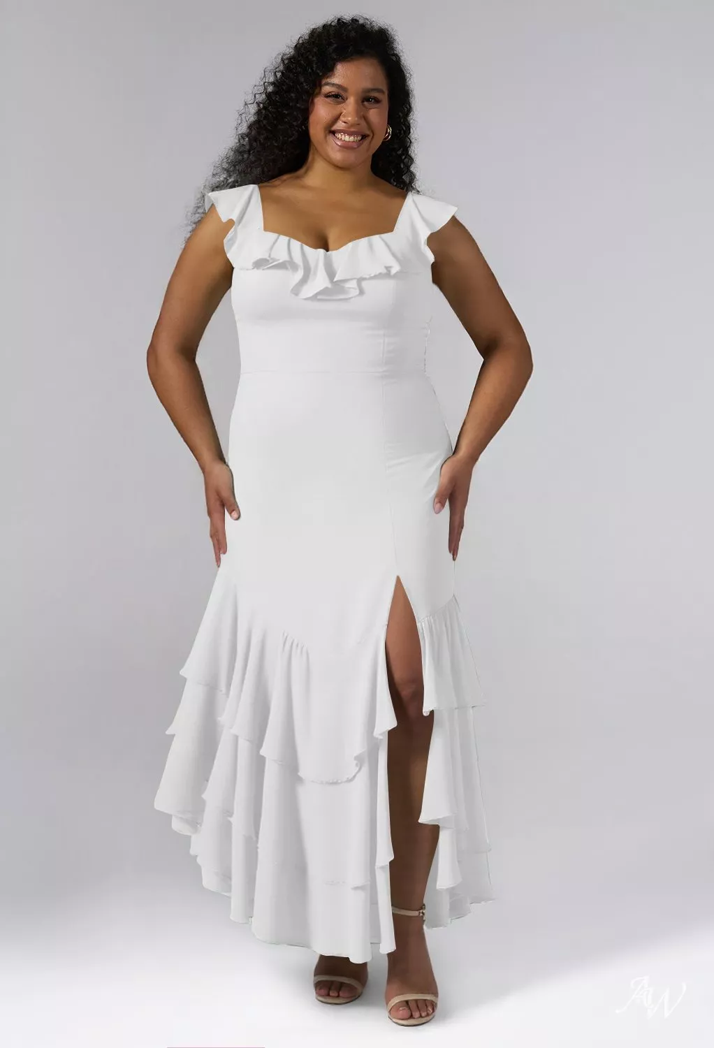 anaya bridesmaid dresses AW.Bridal A-line V-Neck Ankle Length Sleeveless Spaghetti Straps Ruffles Split Short Dress White Plus Size 18 Azazie bridesmaid