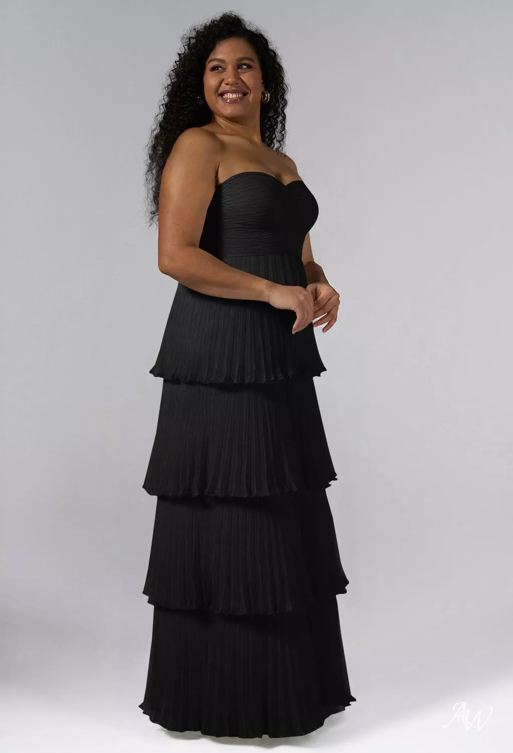 black chiffon floor length bridesmaid dresses AW.Bridal A-line Sweetheart Neckline Sleeveless Strapless Pleat Ruffles Tiered Plus Size Dress Size 6 Crafted from airy chiffon