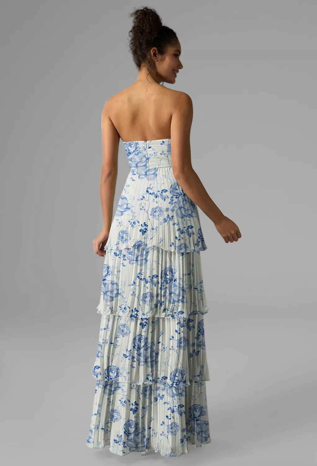 slim fit dress slacks Zapaka Women Corset Blue Floral Bridesmaid Dress A Line Spaghetti Straps Long Wedding Party Dress with Slit, Blue / US12 main image 0